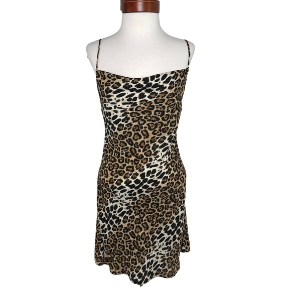 Speechless Dresses & Skirts - Speechless Leopard Print Mini Slip Dress Small Y2K 90s Spaghetti Strap Cowl Neck